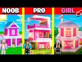 Minecraft Battle: PINK BARBIE HOUSE BUILD CHALLENGE - NOOB vs PRO vs GIRL / Animation