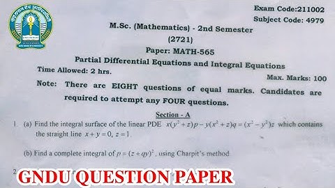 Gndu Msc Mathematics 2nd Semester Question Paper || MSc Mathematics Question Paper