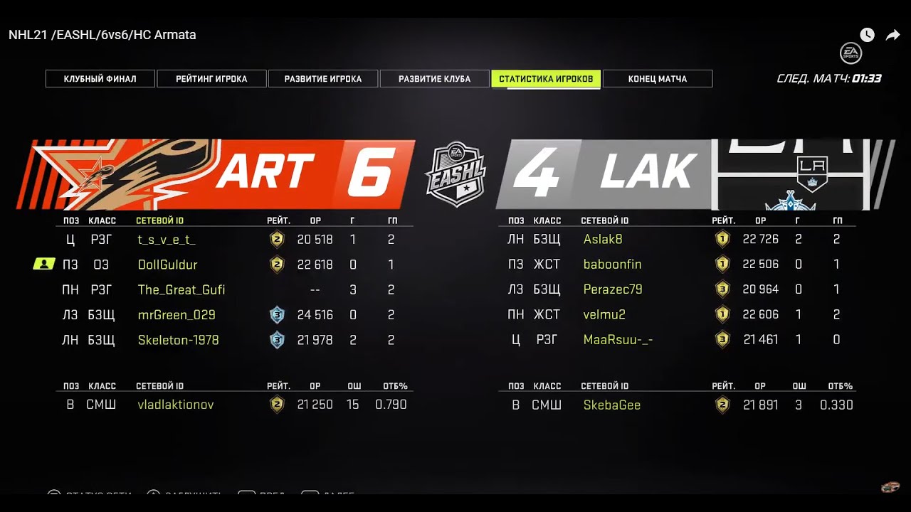 NHL21 /EASHL/6vs6/HC Armata - HT Lakeus