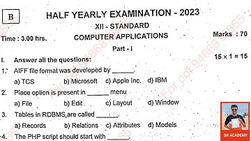 12th computer applications half yearly exam original question paper Vellore dt 2023|model 2024