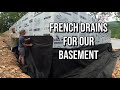 Harder Than It Shoulda Been| French Drains Install |Couple Builds Basement for Cabin in the Woods