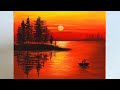 Sunset painting  sunset painting for beginners  sunset on the lake acrylic painting