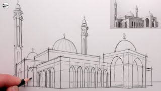 How to Draw a Mosque: Realistic Pencil Drawing Step-by-Step