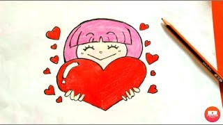 رسم ملصق فيسبوك (فتاة تمسك قلب) خطوة خطوة 