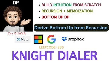 Knight Dialer | Recursion Memoization | Bottom Up DP | Google | Dropbox | Leetcode 935
