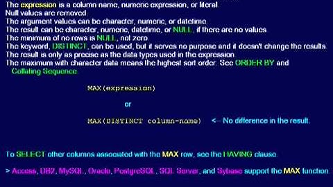 SQL 098 Column Functions, MAX or How can I get the maximum value in a column?
