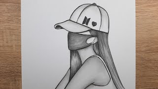 Bts Şapkası Takan Maskeli Kız Kolay Yoldan Adım Adım Nasıl Çizilir Karakalem Kolay Çizimleri