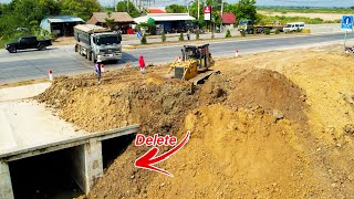 Good Operation Delete Half Of Drain Sewer Fill By Soil Komatsu D58P Dozer Pushing Dirt Moving Down