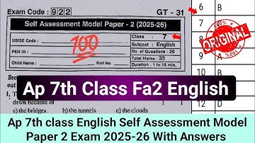 7th English self assessment 2 model paper and answer 2025|💯Ap 7th Fa2 English question paper 2025