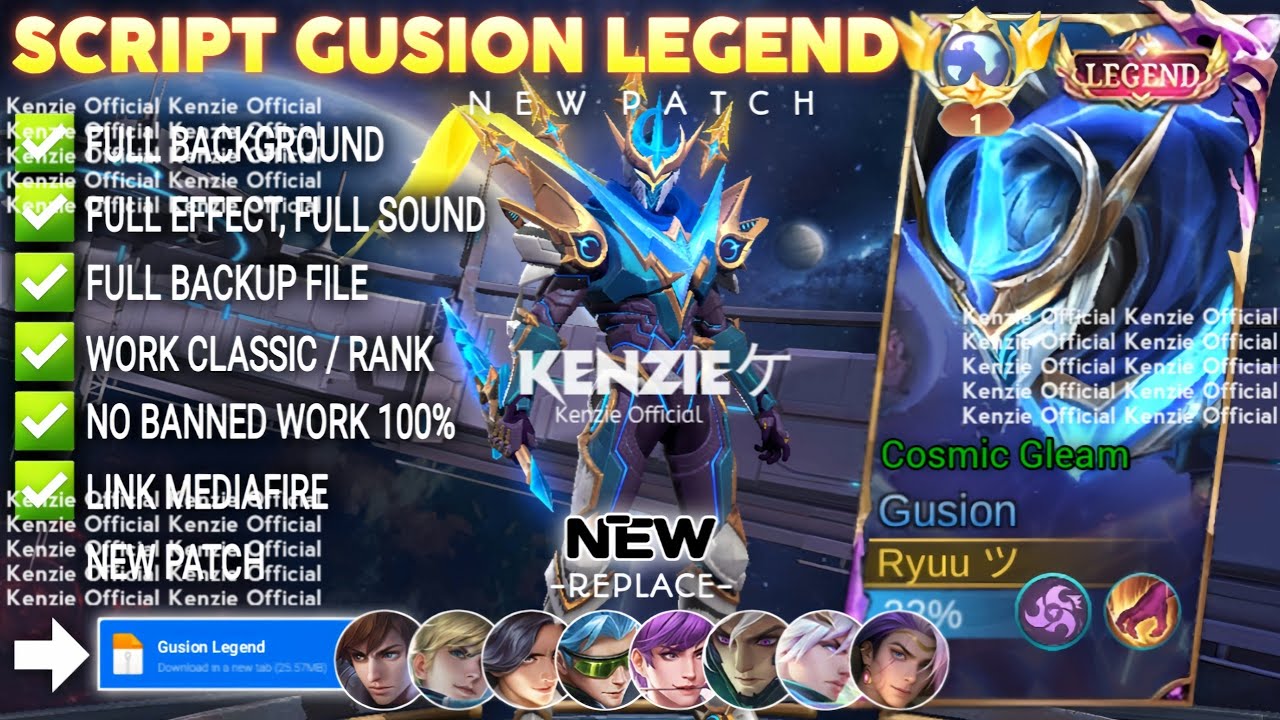Script Skin Gusion Legend - Cosmic Gleam No Password | Full Effect Voice | Patch Terbaru