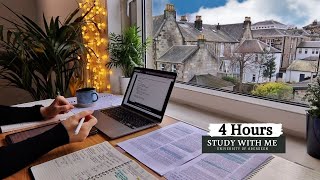4 HOUR STUDY WITH ME on a RAINY NIGHT | Background noise, 10-min Break, No music, Study with Merve