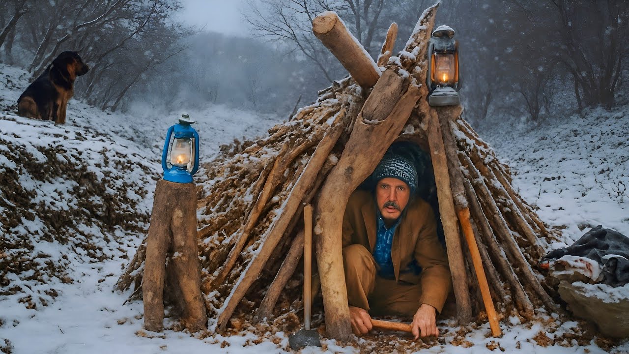 Building a Bushcraft Shelter for SURVIVAL CAMPING in Forest | Bushcraft ...