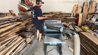 Oliver 15” Helical Cutter Head Planer- Planing Black Walnut in Real Time!