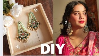 Diy - Kundan Earrings || How To Make Kundan Earrings At Home  #diyjewelry #kundanjewellery