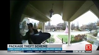 Man dressed as pizza delivery driver steals packages
