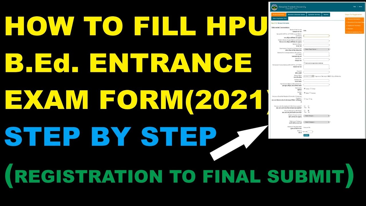 How To Fill HPU B.Ed. Entrance Exam Form in (2021) || Step by Step ...