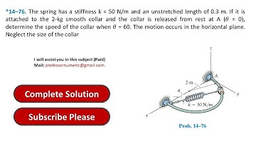 *14–76. The spring has a stiffness k = 50 N/m and an unstretched | Engineering Mechanics Dynamics