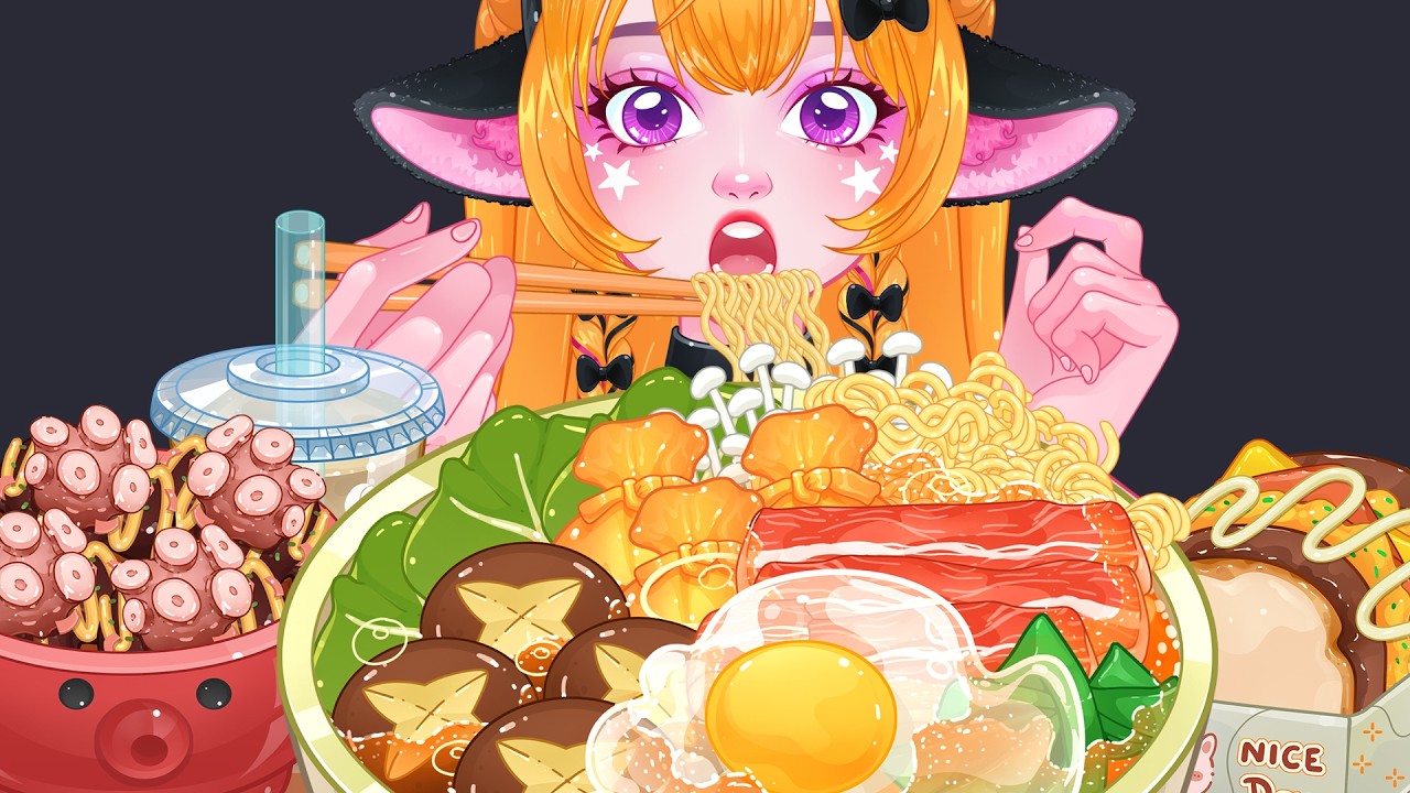 ANIME MUKBANG: Giant Hot Pot Feast & Takoyaki (No Talking) #mukbang #asmr #hotpot #takoyaki #anime