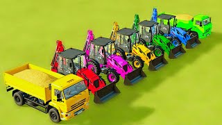 TRACTOR OF COLORS - LOAD AND TRANSPORT WHEAT WITH COLORED JCB TRACTORS ! FARMING SIMULATOR 22