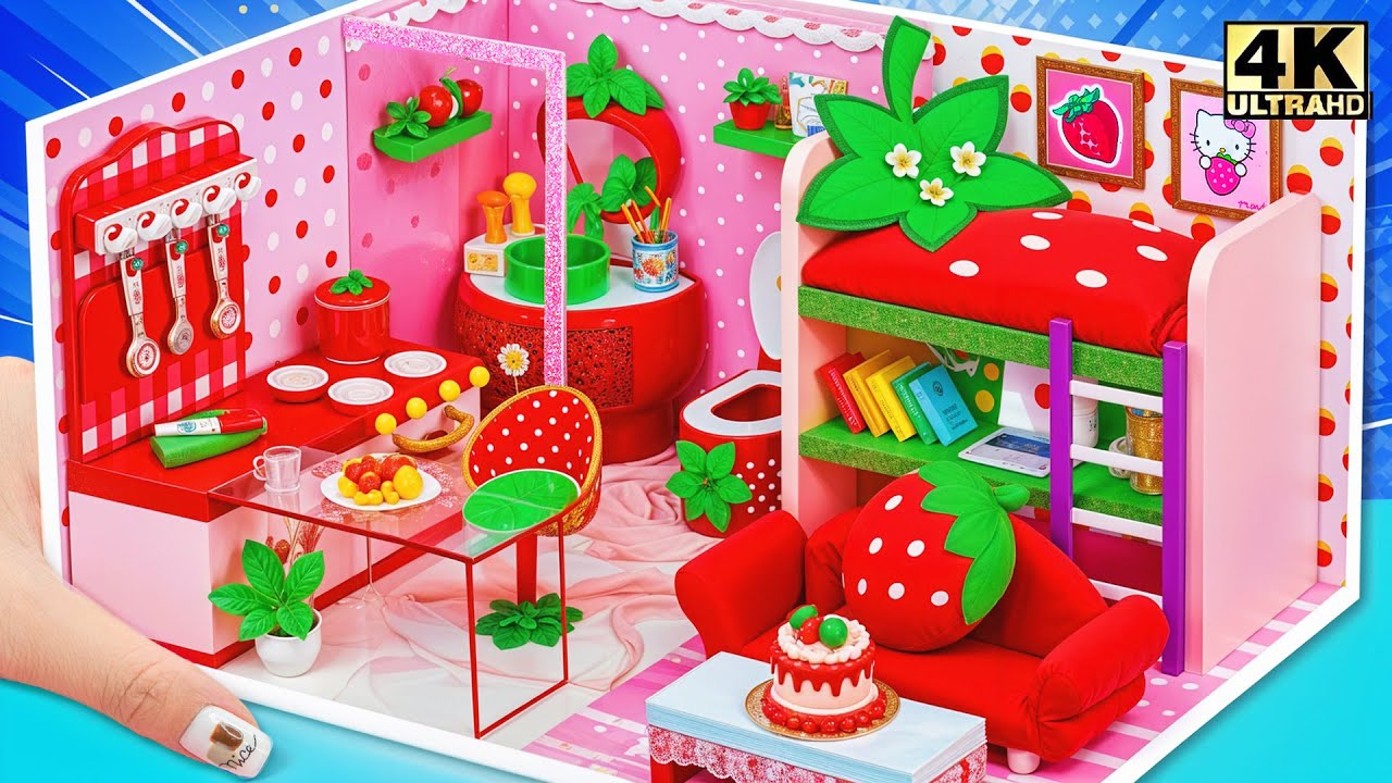Make a Miniature Strawberry House from Scratch 🍓😸 | 10 Days of DIY with Cardboard | Miniature House
