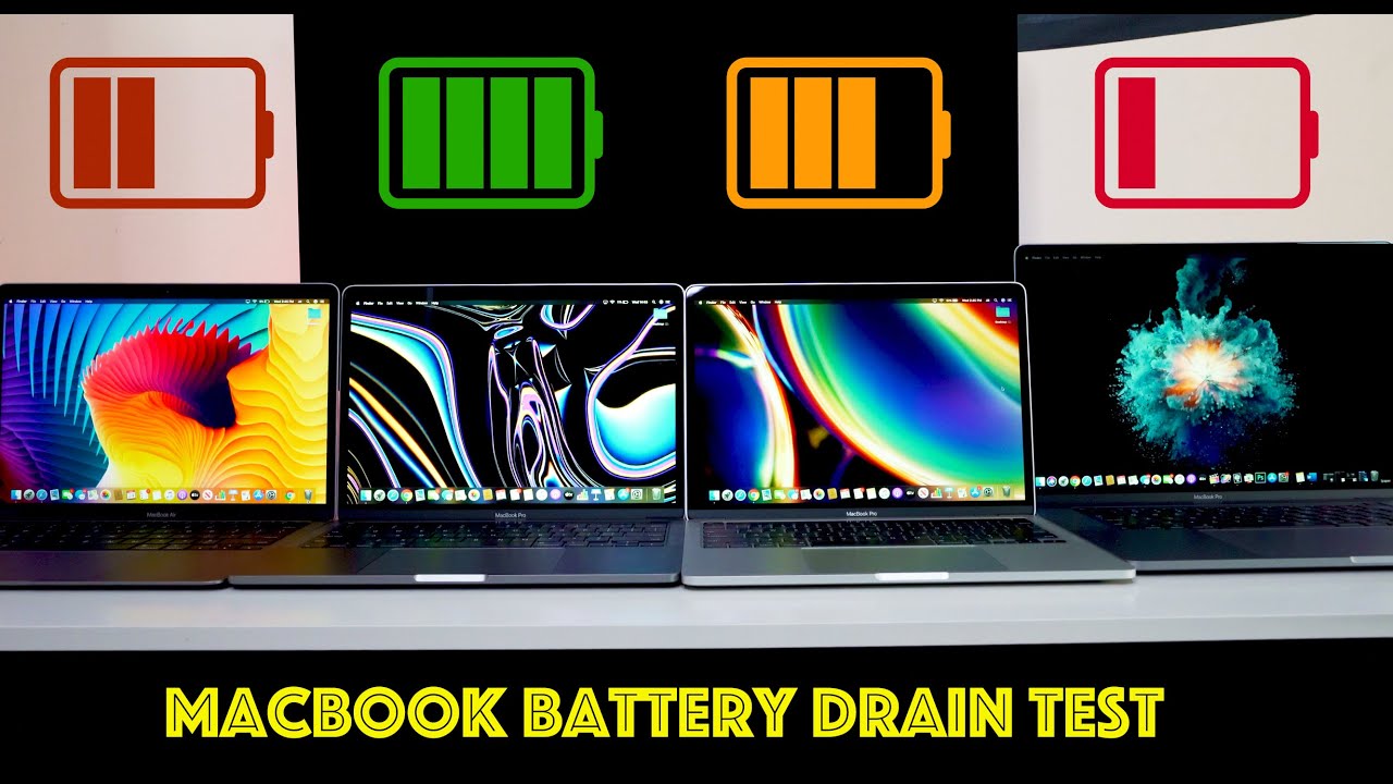 2020 MacBook Battery Drain Test / MacBook Air vs Base 13-Inch MBP vs 4  USB-C 13" MBP vs. 16 Inch MBP - YouTube