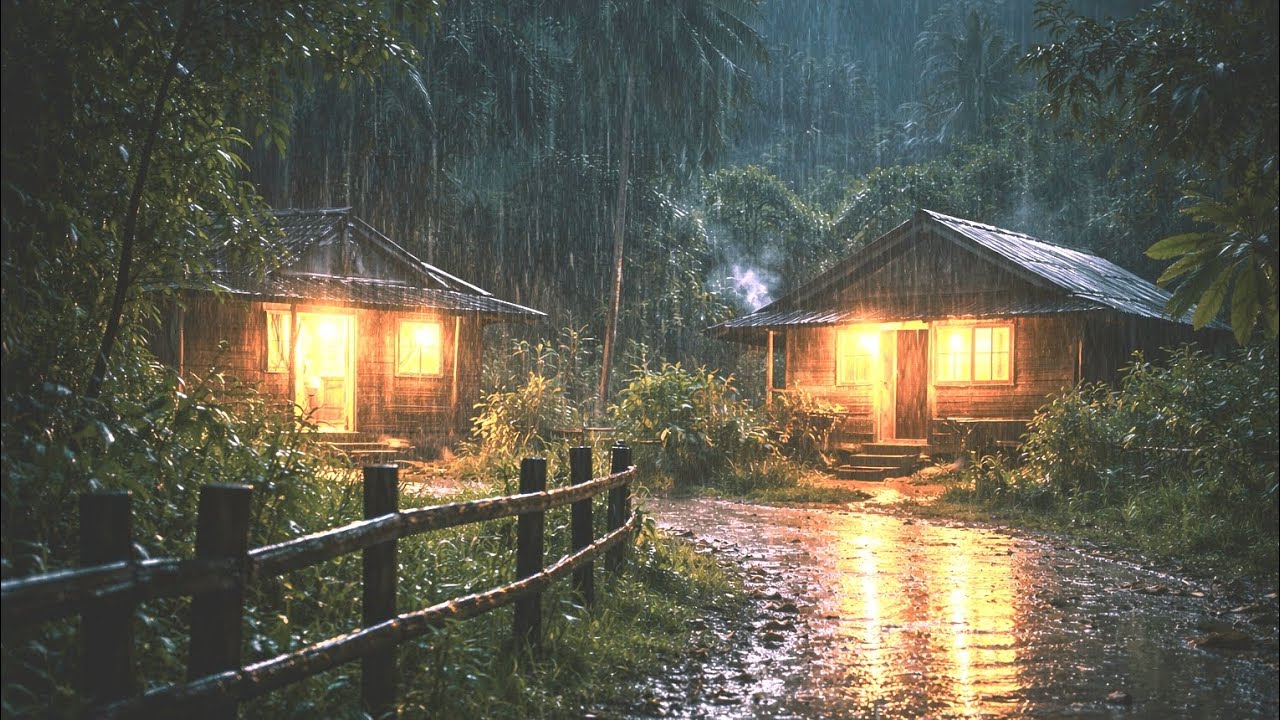 Cozy Jungle Cabin in Heavy Rain (ASMR)