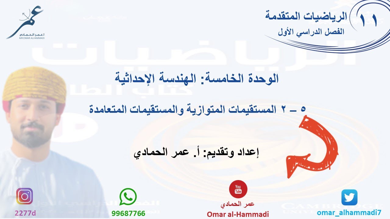 5 - 2 درس المستقيمات المتوازية والمستقيمات المتعامدة  - ( الصف الحادي عشر - متقدم) أ.عمر الحمادي