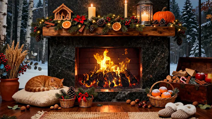 ❄️ 4K Winter Fireplace Ambience 24/7 🎅 Snowfall, Warm Fire & Relaxing Atmosphere [No Music]