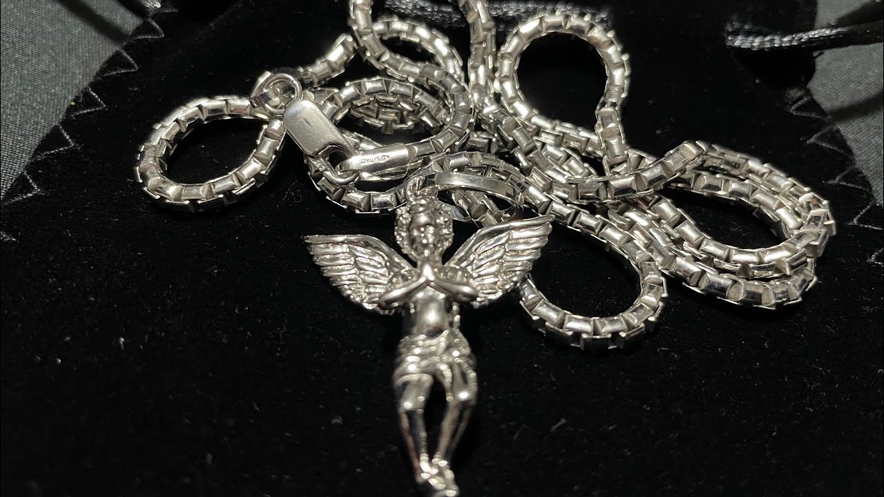 Jacoje 3mm White Gold Box Chain & Standard Angel Pendant YouTube