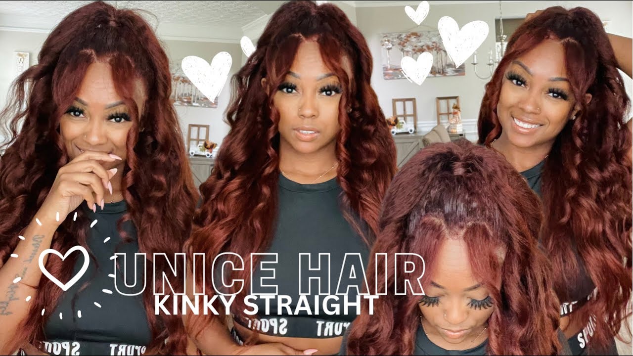 The IT girl hair for FALL 💕 Kinky Straight Reddish Brown frontal wig  install🔥 ft. Unice hair