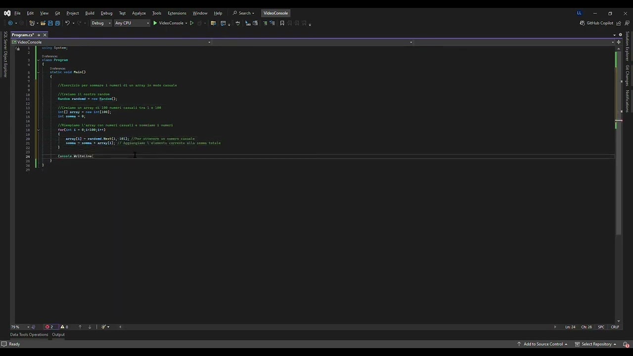 C# Tutorial: Sommare i numeri di un array di 100 elementi casuali