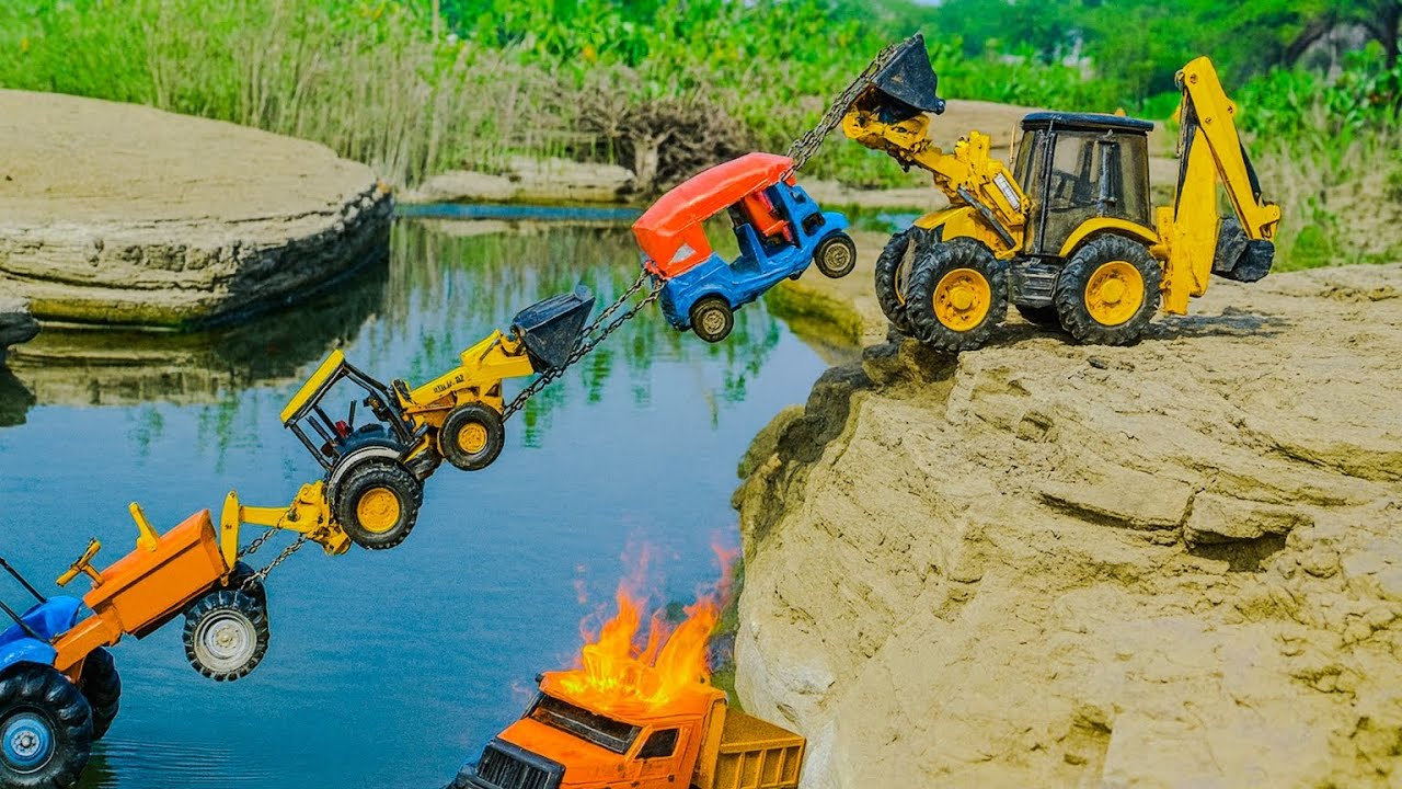 🔥 JCB Mega Rescue Mission! Burning Truck Saved From River | Real Toy Vehicles | CS Toys