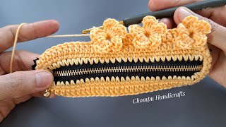  Crochet Flower Zip Purse | Wonderful 3D Flower Pattern | Chompu Handicrafts