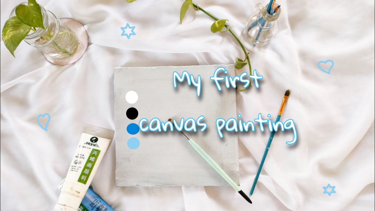 My first time painting on a canvas ~ Paint with me - YouTube