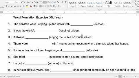Word Formation (Mid-year Exam Extra Exercise) answer & explanation