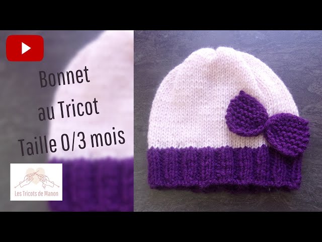 Bonnet bébé 0/3 mois au tricot 