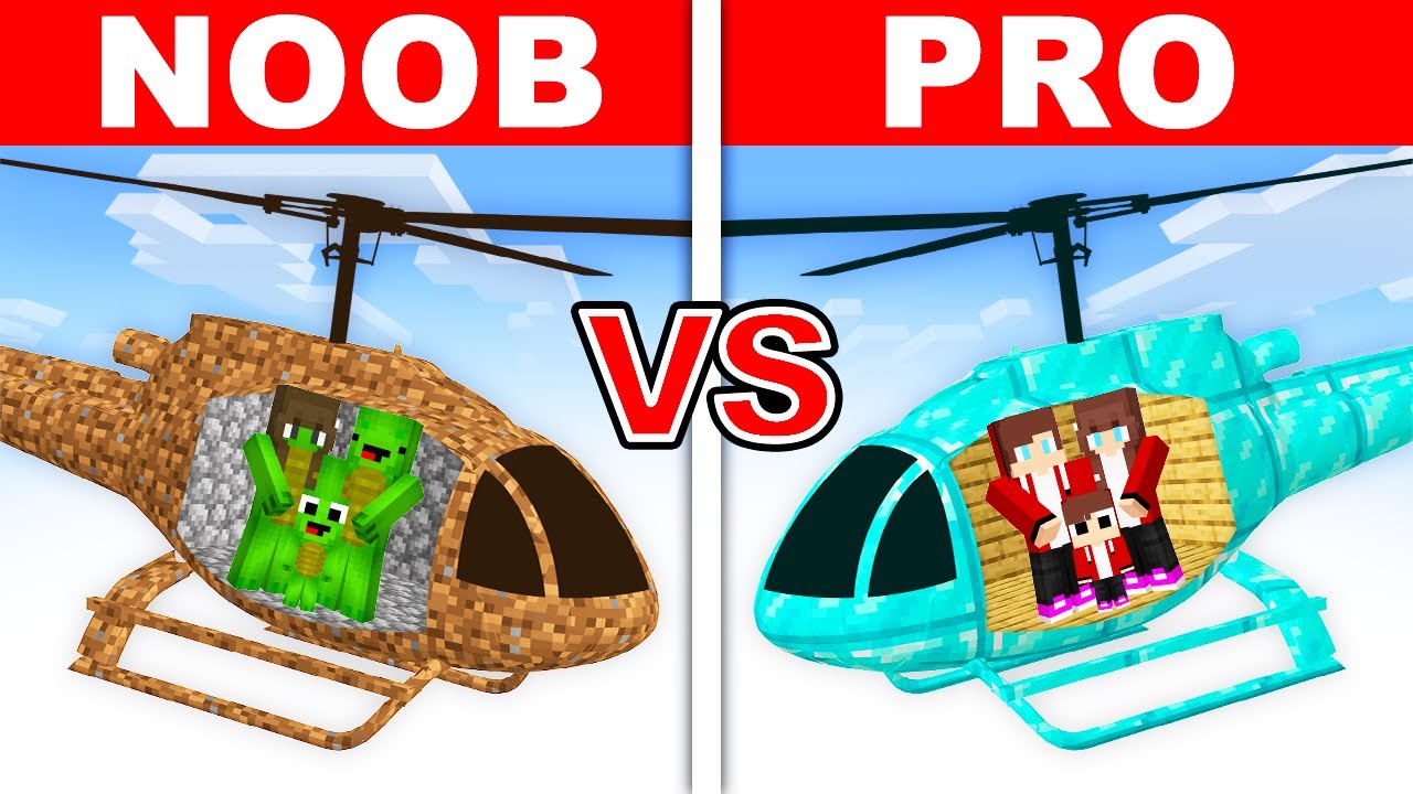 NOOB vs PRO: Mikey vs JJ Family Helicopter House Build Challenge in Minecraft