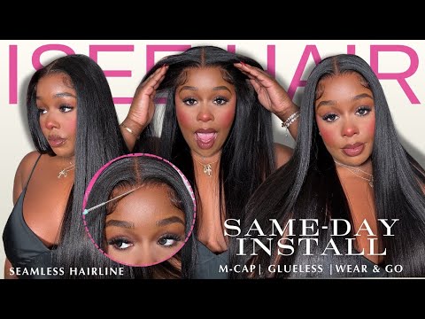 BUST DOWN YAKI STRAIGHT ULTRA SEAMLESS GLUELESS M-CAP WIG! COMFORTABLE SAME-DAY INSTALL |ISEE HAIR|