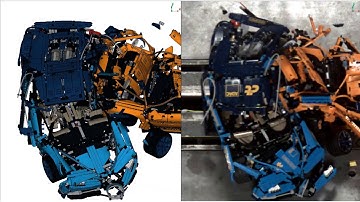 LS-DYNA® simulation vs. real LEGO® crash - Porsche (42056) vs. Bugatti (42083) view from top left