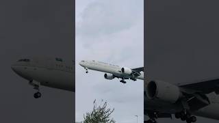 saudia landing at windy london heathrow, precision flying! #saudiarabia #heathrow #aviation #shorts