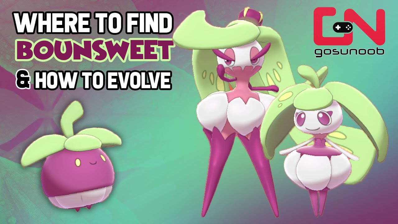 evolve, bounsweet, steenee, tsareena, grass type, pokemon sword and shield...