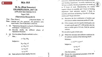 MSC 1ST SEM APPLIED MATHEMATICS OPERATIONS RESEARCH 1ST 2018 | MJPRU