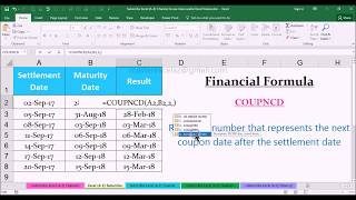 COUPNCD Financial Formula with Example in MS Office Excel Spreadsheet 2016