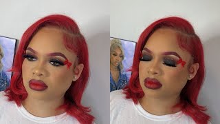 Red Rhinestone Bow Makeup | Full Face Routine + Products 💋