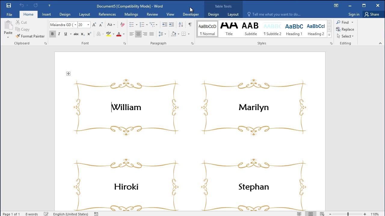 How to create place card in Word YouTube