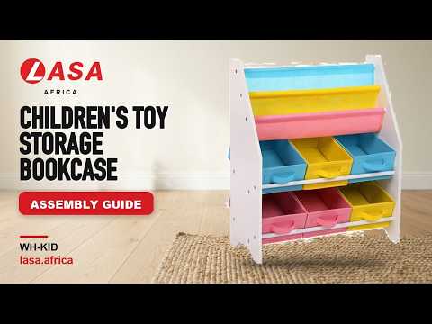 Children's Toy Storage Bookcase with Organiser Bins, White Frame & Multicolour Bins – Assembly