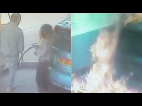 Woman denied cigarette, lights car on fire at gas station - YouTube