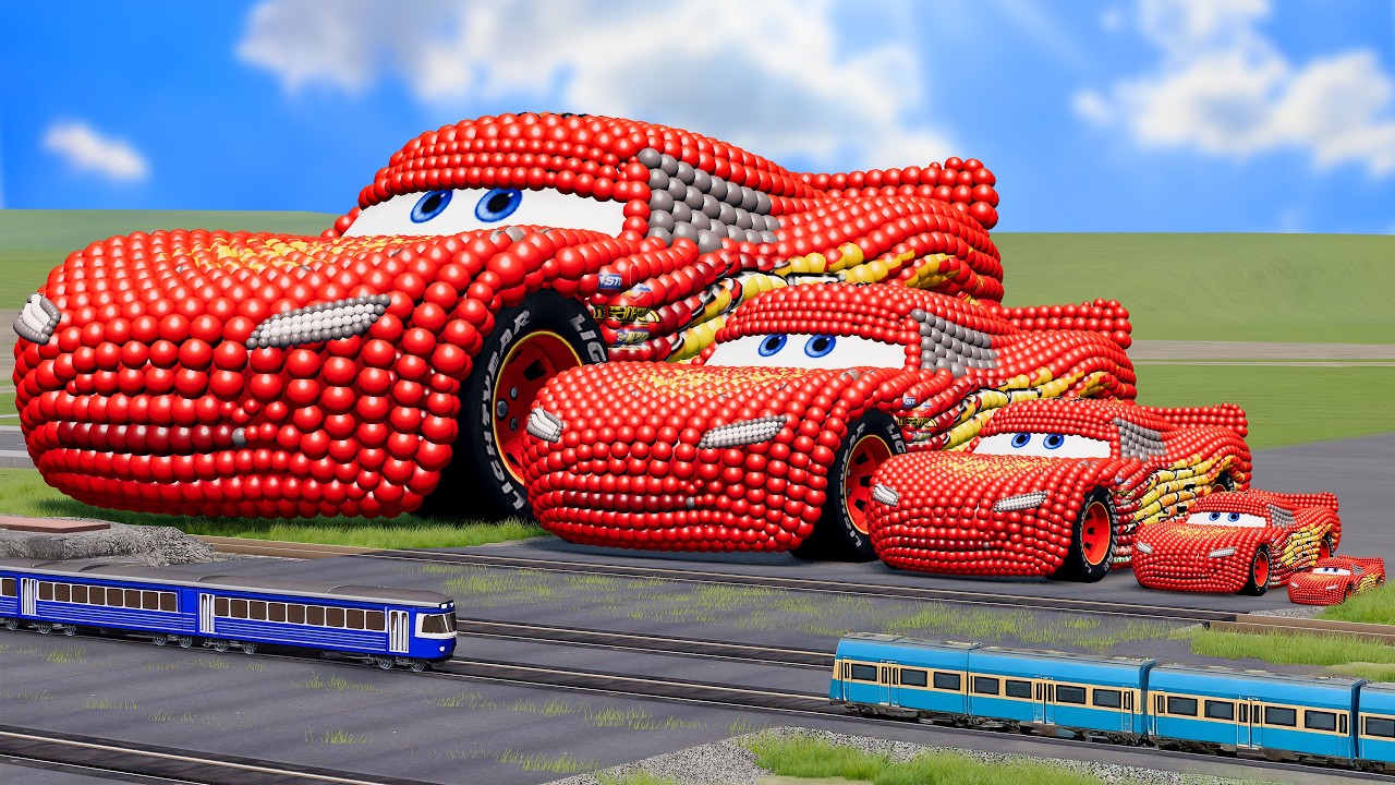 Big & Small Lightning Mcqueen Made Of Balls vs Trains | BeamNG.Drive