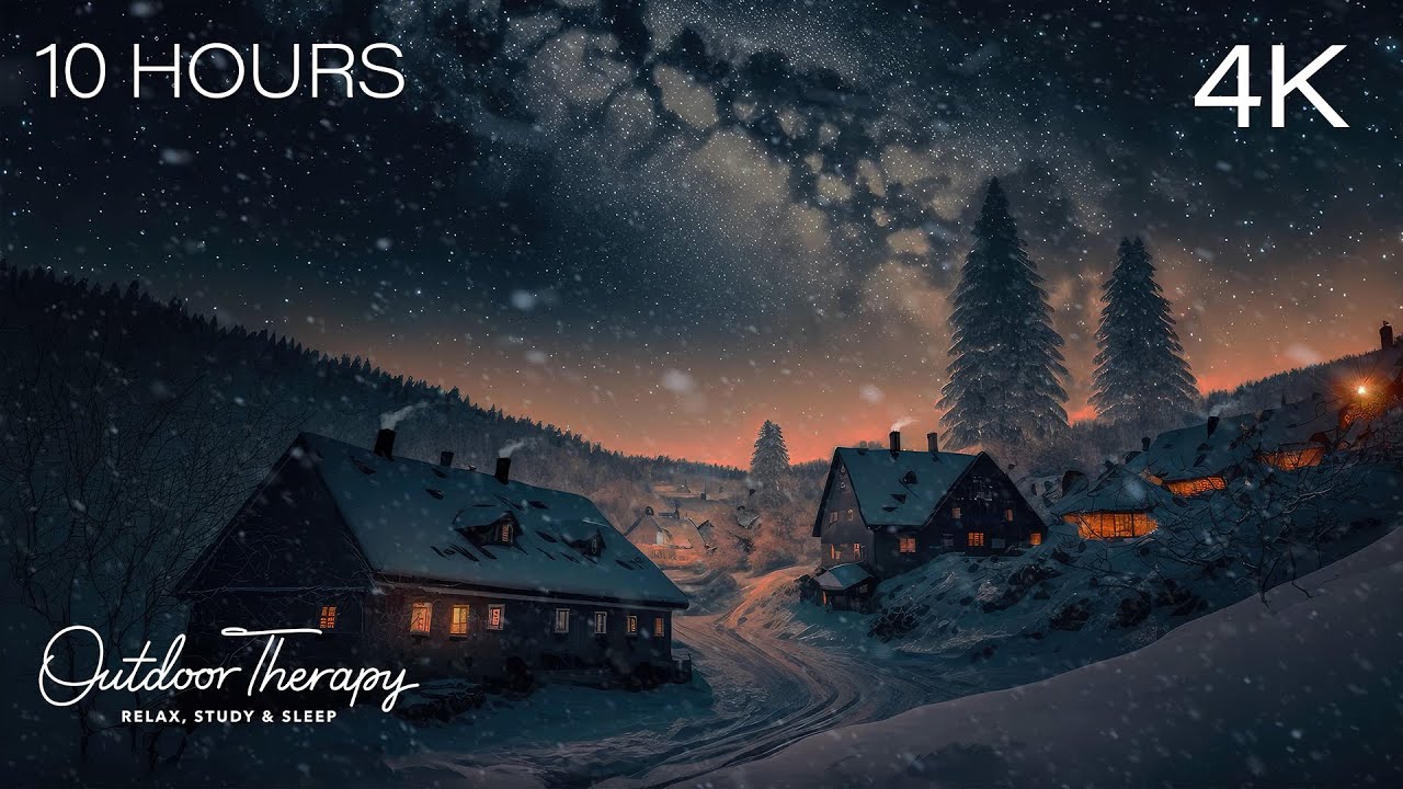 COZY FANTASY BLIZZARD in an Alpine Village | Howling wind & Blowing ...
