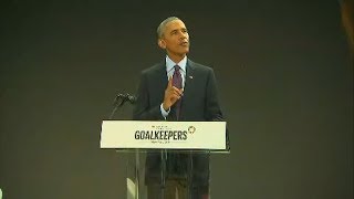 Former President Obama speaks at Gates Foundation event
